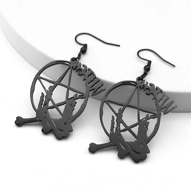 Star Baphomet Steel Earrings Goth Witchcraft Satan