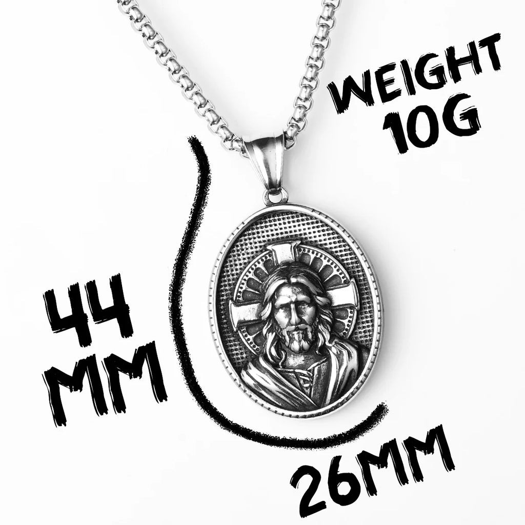 Cross Jesus Pendant Necklace — Stainless Steel