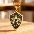 Tetragrammaton Shield Men Necklace Pentagram Protection Amulet Magical Healing Symbol Stainless Steel Wiccan Jewelry