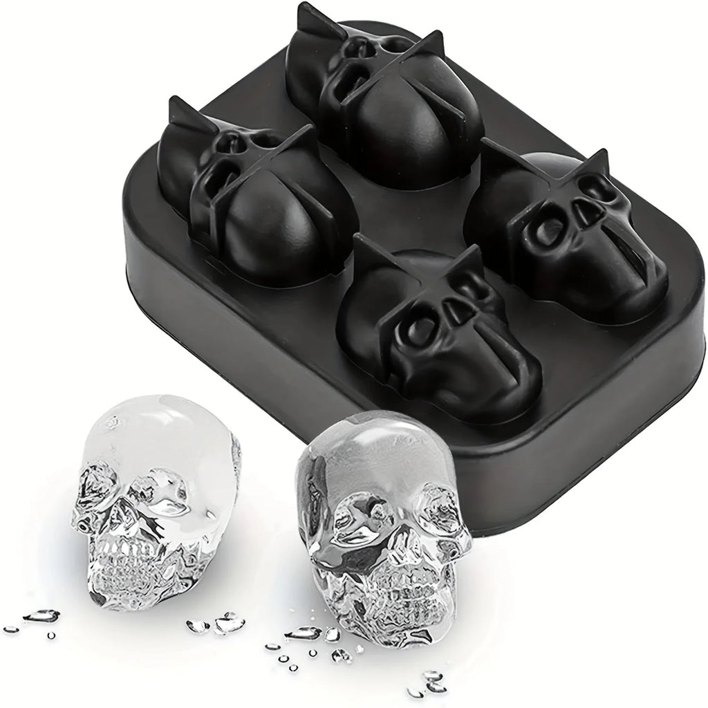 Skull Ice Ball Mold Silicone 3D Flexible Ice Cube Trays BPA Free Ice Trays For Freezer Horror Skull Head Cocktail Ice