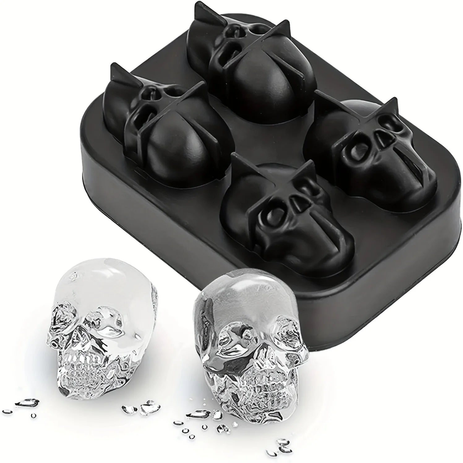 Skull Ice Ball Mold Silicone 3D Flexible Ice Cube Trays BPA Free Ice Trays For Freezer Horror Skull Head Cocktail Ice