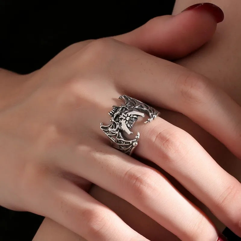 BOCAI New S925 Sterling Silver Retro Punk Skull Vampire Ring Selected Gifts