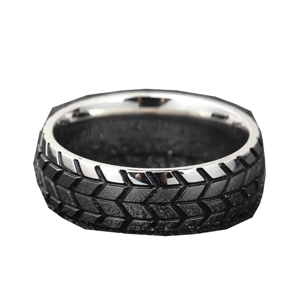 New Simple Fashion Tire Niche Geometric Ring Hip Hop Punk Retro Personality Creative Trend Striped Finger Ring Gift