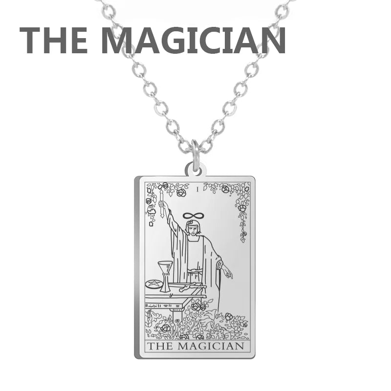 LIKGREAT Tarot Card Necklace Major Arcana Tarots Stainless Steel Necklaces Divination Jewelry Birthday Gift for Women