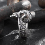 1 Retro Punk Skull Ram Head Ring - Unisex Hip-Hop Style with Motorcycle Elements, Adjustable Open Design, Skull