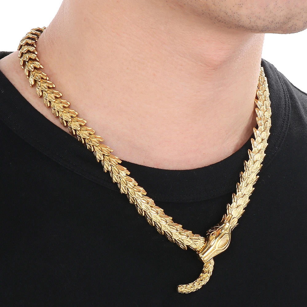 Massive Zodiac Snake Body Link Chain Choker Necklace Man Solid Stainless Steel Necklaces for Men Vintage Male Jewelry