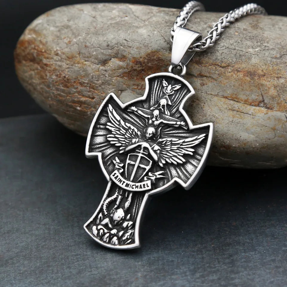 Cross Steel Pendant Vintage 316L Saint Michael