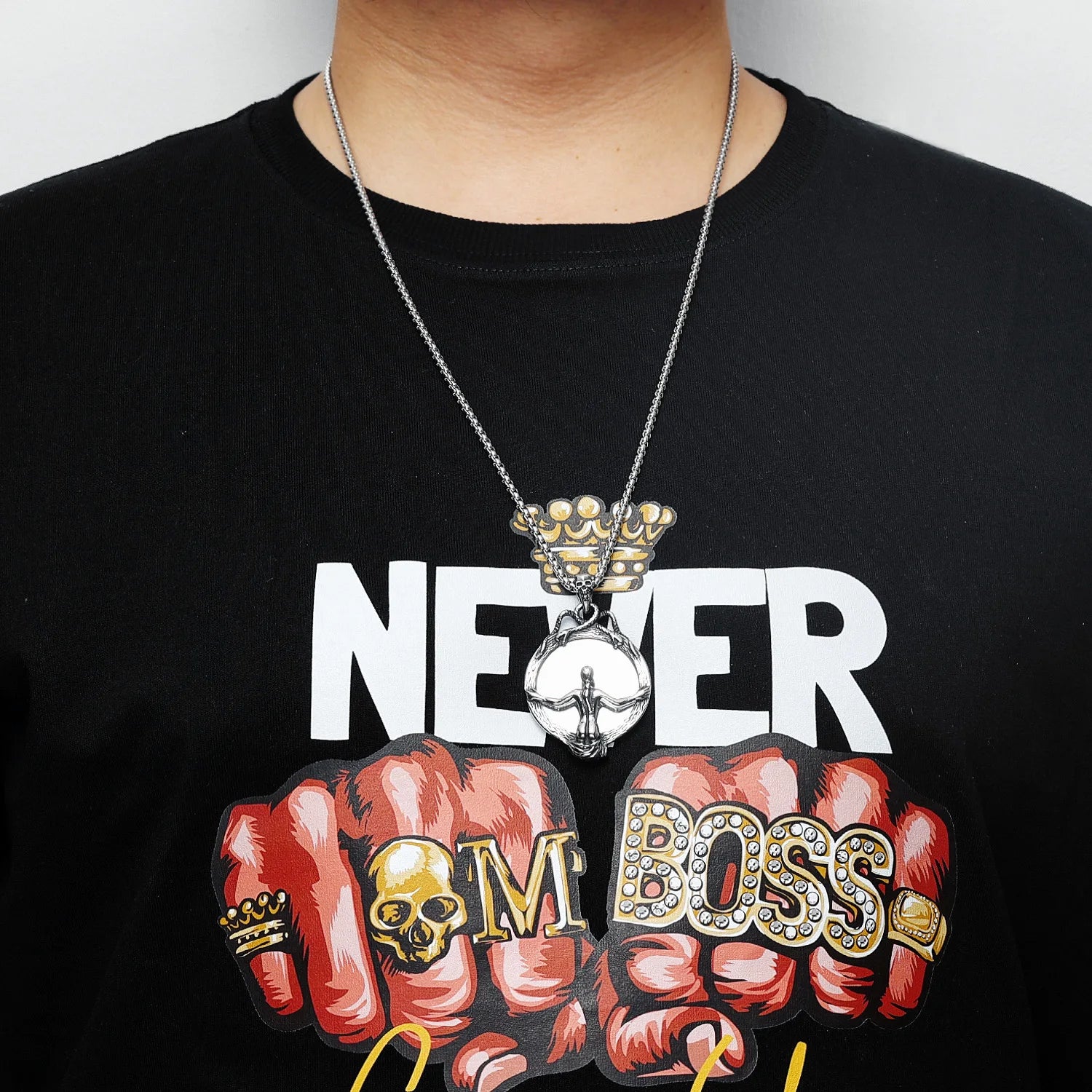 Magic Mirror Necklace Stainless Steel Men Skull Pendant Chain Vintage Punk Rock Hip Hop Rap for Friend Jewelry Gift