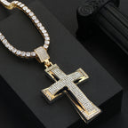 Hip Hop Mens Womens Large Cross Pendant Necklace with 4mm Tennis Chain HipHop Iced Out Bling Necklaces Fashion Charm