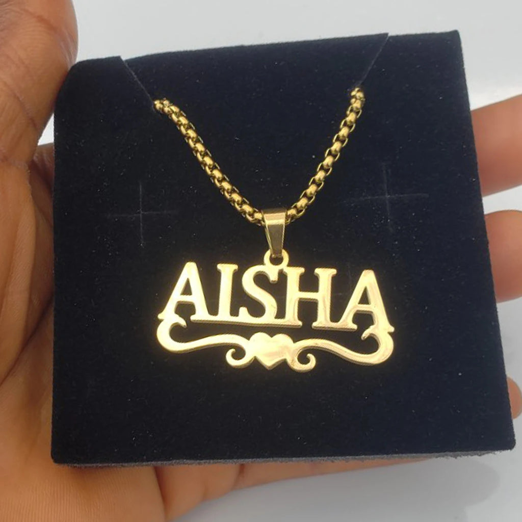 Atoztide 50cm Personalized Custom Names Pendant Necklace Stainless Steel Gold Color Cuban Thick Chain for Men Women Jewelry Gift