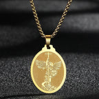 QIMING Dainty Saint George Pendant Necklace For Men Stainless Steel Warrior St. George's Dragon Medallion Mythology