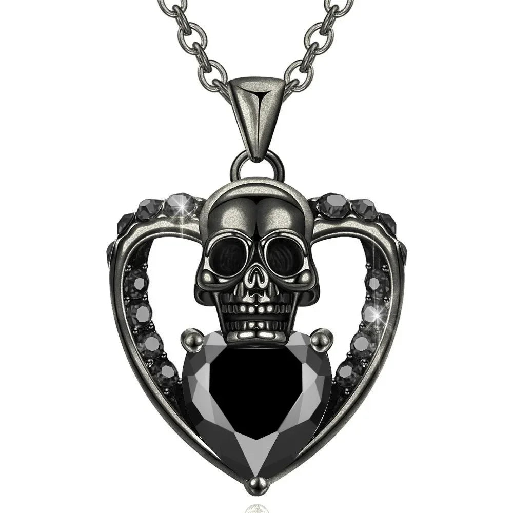 Iced Out Skull Black Pendant Necklace