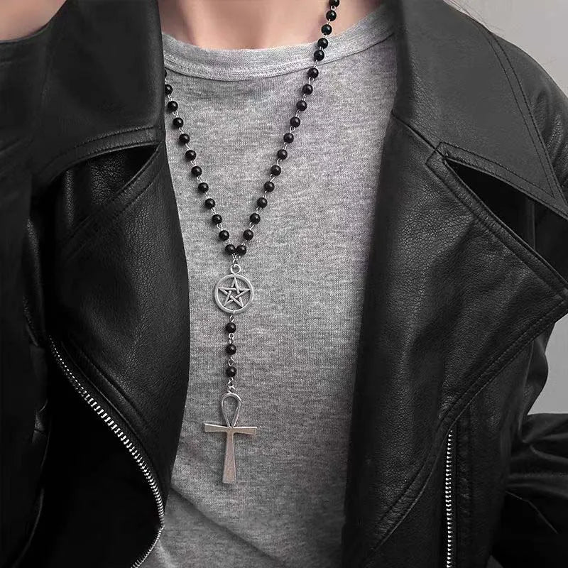 Y2K Spike Cross Black Pendant Necklace