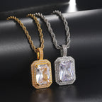 Iced Out Rope Pendant Necklace Stainless Steel