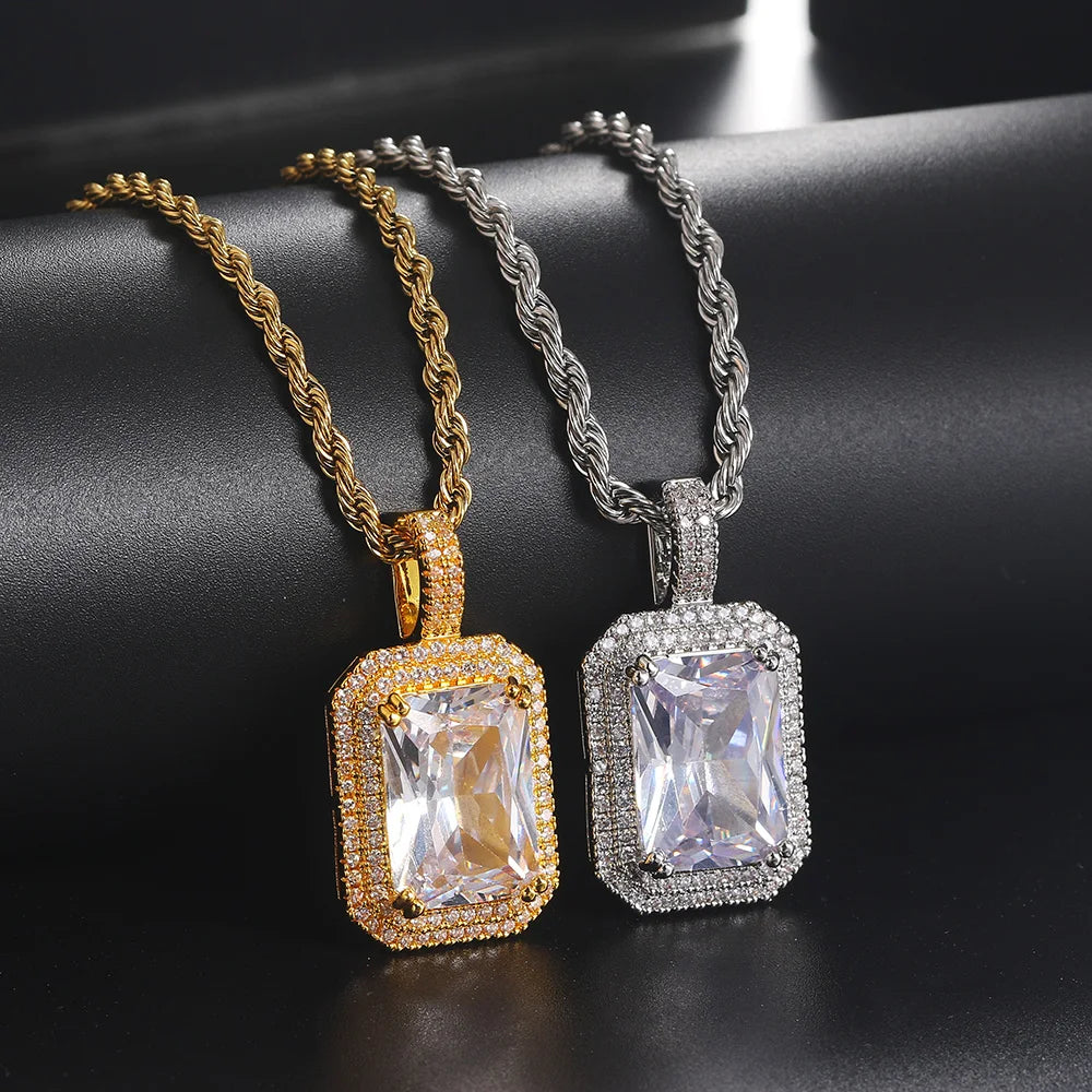 Iced Out Rope Pendant Necklace Stainless Steel