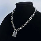 Punk Solid Stainless Steel Chain Oversized Padlock Necklace Women Mens Unisex Chunky Heavy Lock Key Necklace Handmade Jewelry