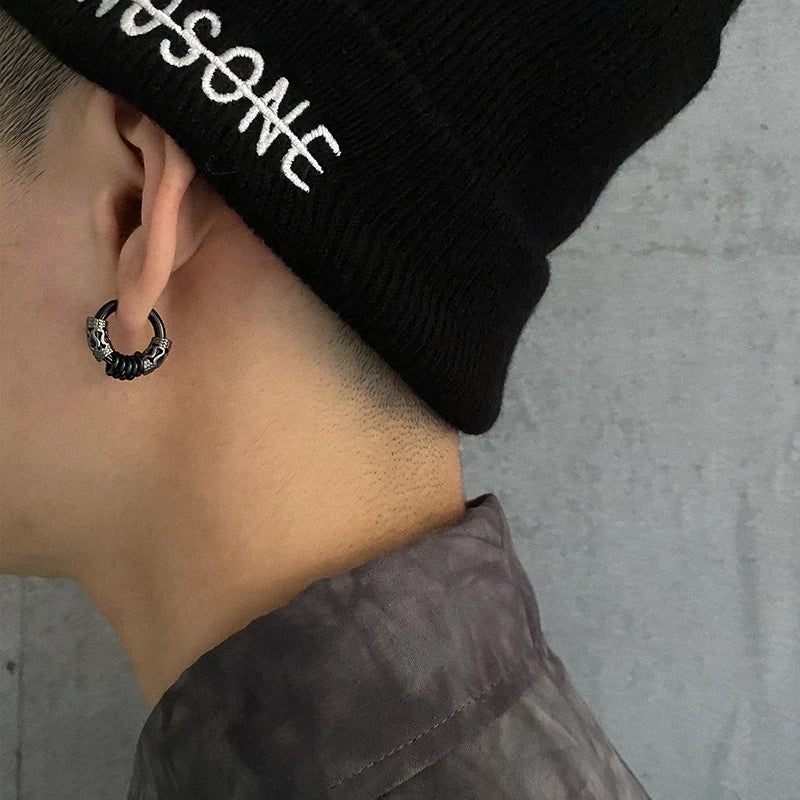 Stainless Steel Gothic Totem Hoop Earring