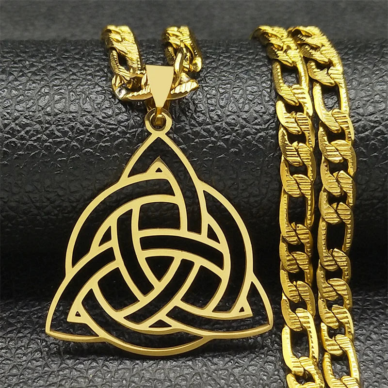 Celtic Knot Geometric Pendant Necklace — Gold-Tone, 55cm Chain