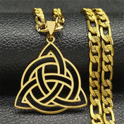 Celtic Knot Geometric Pendant Necklace — Gold-Tone, 55cm Chain