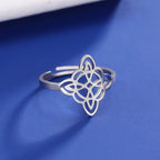 LIKGREAT Hollow Trinity Witch Knot Adjustable Ring for Women Men Stainless Steel Celtics Knot Amulet Couple Jewelry BirthdayGift