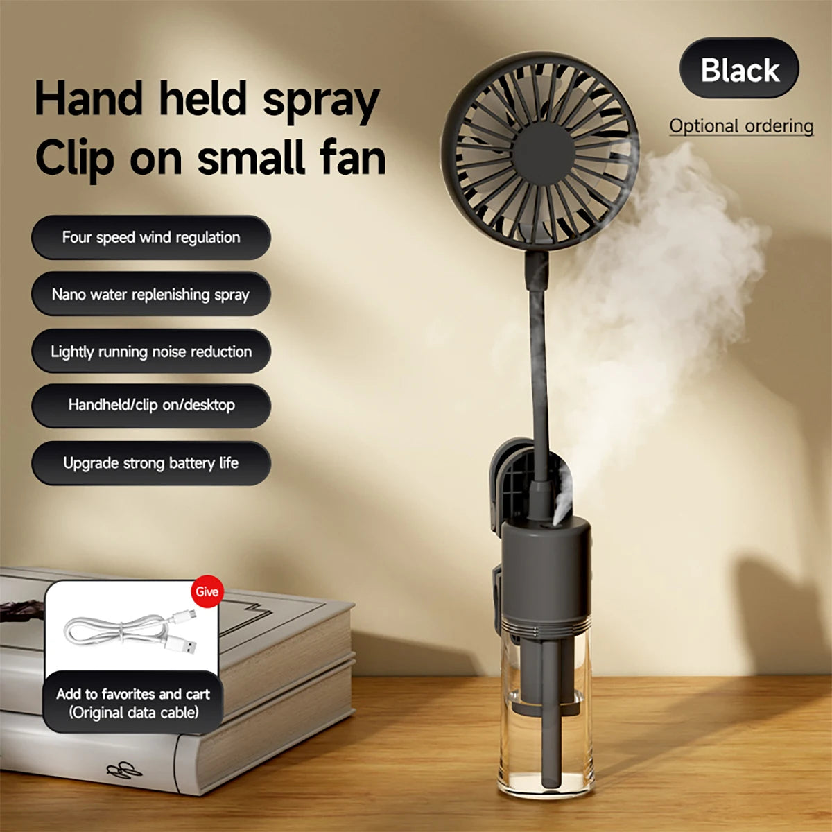 New Spray Clip Fan, 2-in-1 Hydrating and Cooling Fan, Portable USB Rechargeable Mini Handheld Cooling Spray Fan