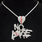 Men Women Hip Hop No Love Heart Pendant Necklace with 14mm Cuban Chain HipHop Iced Out Bling Hiphop Necklaces Fashion