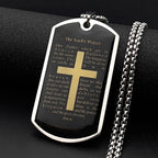 Lord's Prayer Our Father Glass Cross Necklace — Stainless Steel