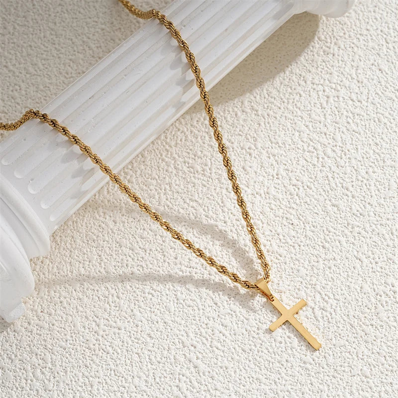 Twisted Cross Pendant Necklace — Silver