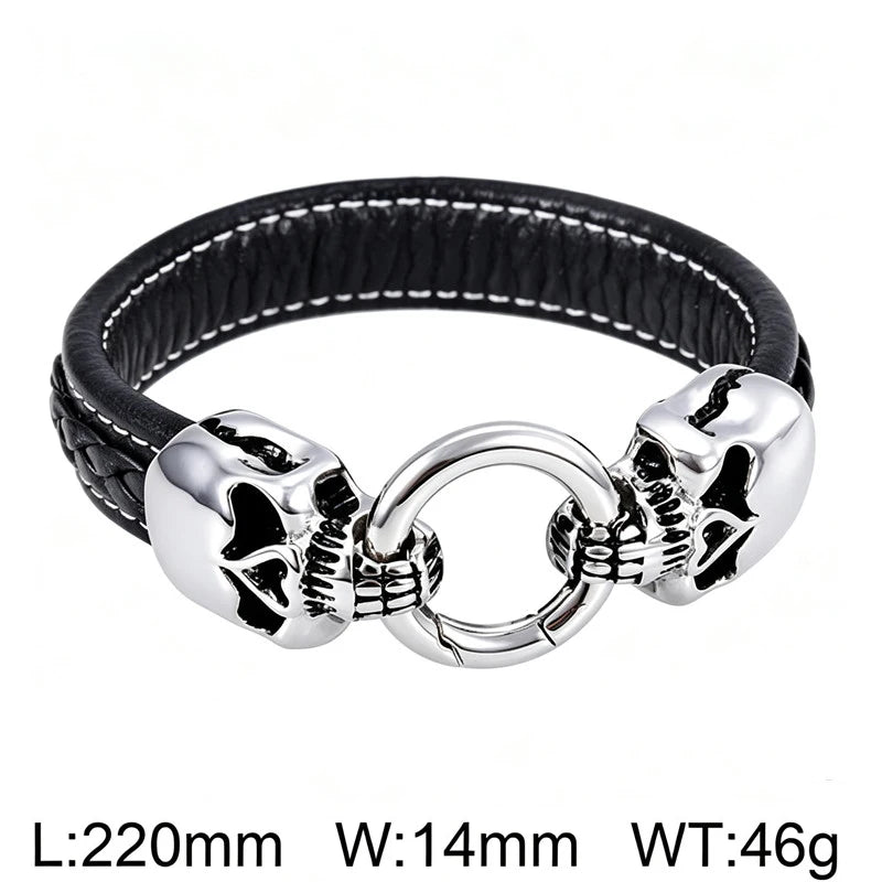 Gothic Double Skull Black Band Bracelet — Stainless Steel