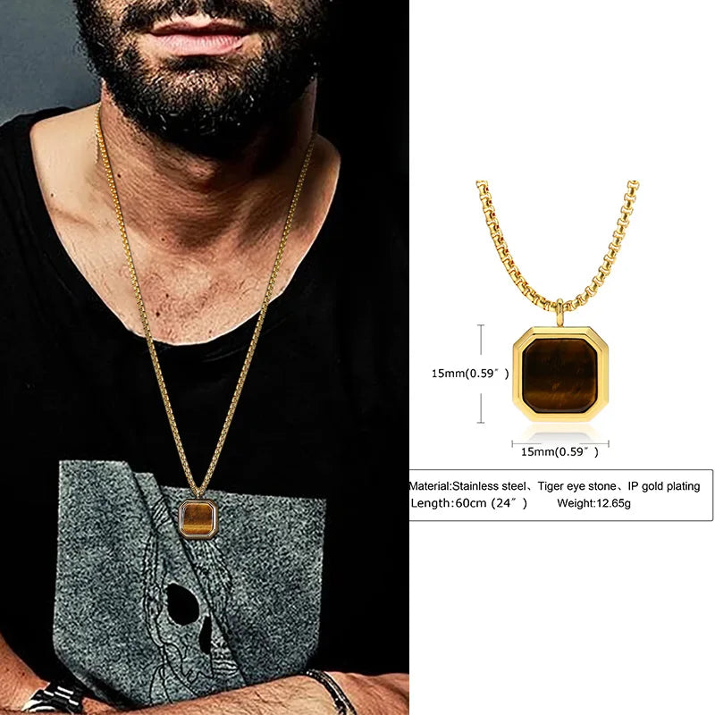 Tiger Eye Lapis Stone Pendant — Stainless