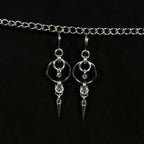 Silver-Tone Spike Rivet Tassel Double Circle Dangle Earrings