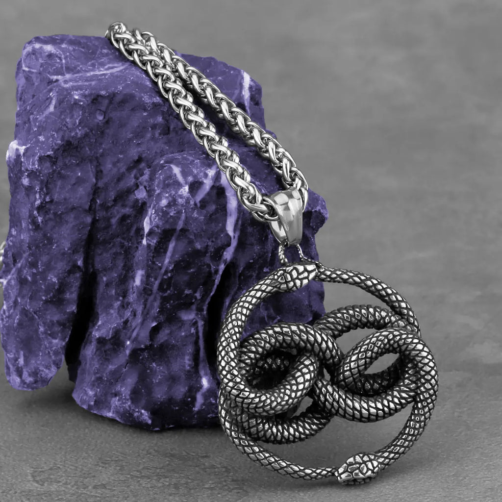 Vintage Double Snake Viper Python Necklace — Stainless Steel