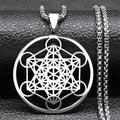 Yoga Hindu Buddhism 7 Chakra Stainless Steel Necklace Sacred Geometry Angel Seal Metatron Symbol Necklace Jewelry