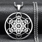 Yoga Hindu Buddhism 7 Chakra Stainless Steel Necklace Sacred Geometry Angel Seal Metatron Symbol Necklace Jewelry
