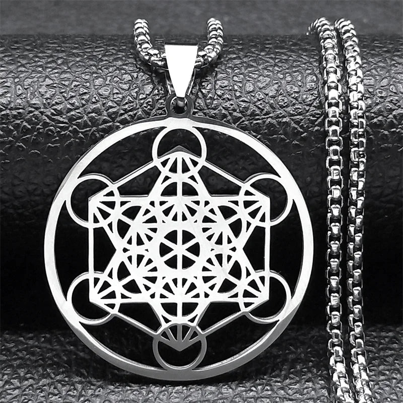 Yoga Hindu Buddhism 7 Chakra Stainless Steel Necklace Sacred Geometry Angel Seal Metatron Symbol Necklace Jewelry