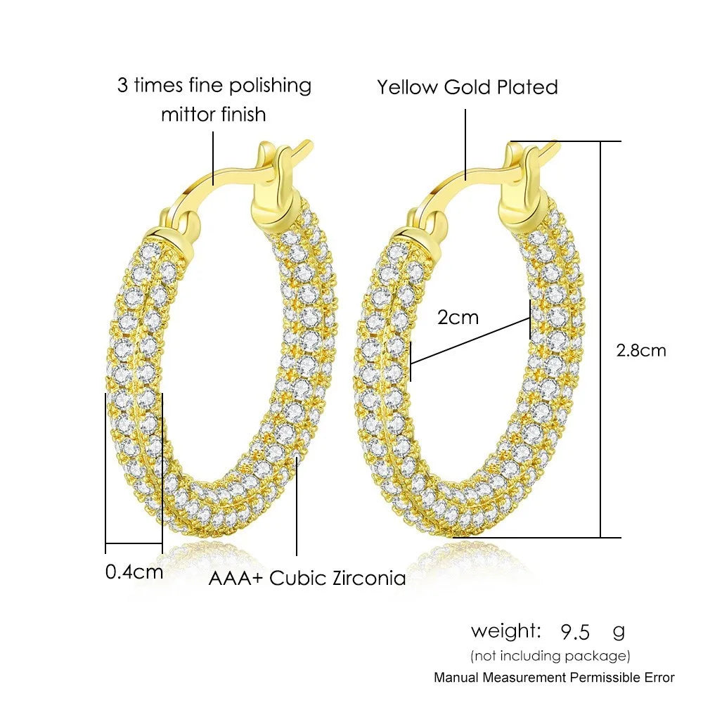 Two-Tone Iced Out Hoop Earrings CZ Silver Gold