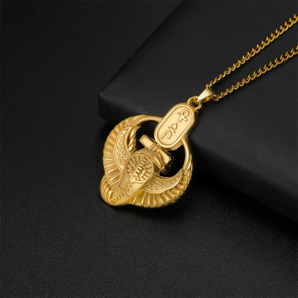 Feather God Egypt Anka Eagle Wings Stainless Steel Necklace Men and Women Talisman Gift