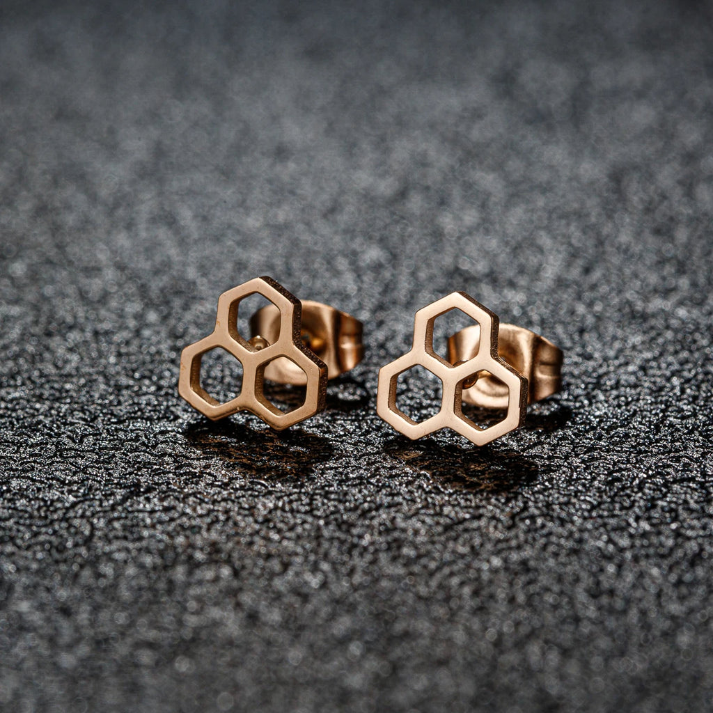 1 Pair Tiny Stainless Steel Honeycomb Earrings For Women Girl Hexagon Ear Stud Geometry Chemistry Molecular Stud Earring