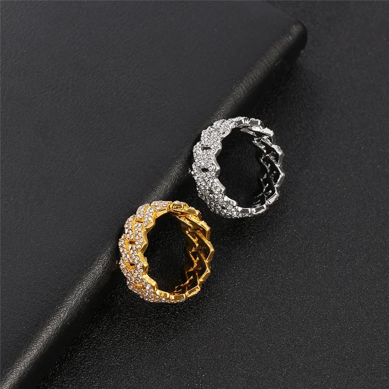 Iced Out Cuban Link Ring — Gold