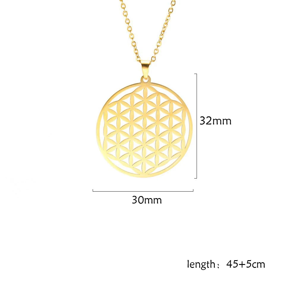 Flower of Life Sacred Geometry Necklace Stainless Steel Mandala Neck Chain Women Men Vintage Universal Spiritual Jewelry