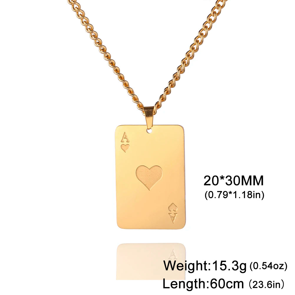Cazador Poker Card Ace of Spades Necklaces for Men Women Stainless Steel Hip Hop Jewelry Gold Color Necklace 2026 Gift Wholesale