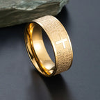 7mm Tone Spanish Golden The Holy Bible Prayer Cross Ring Stainless Steel Rings