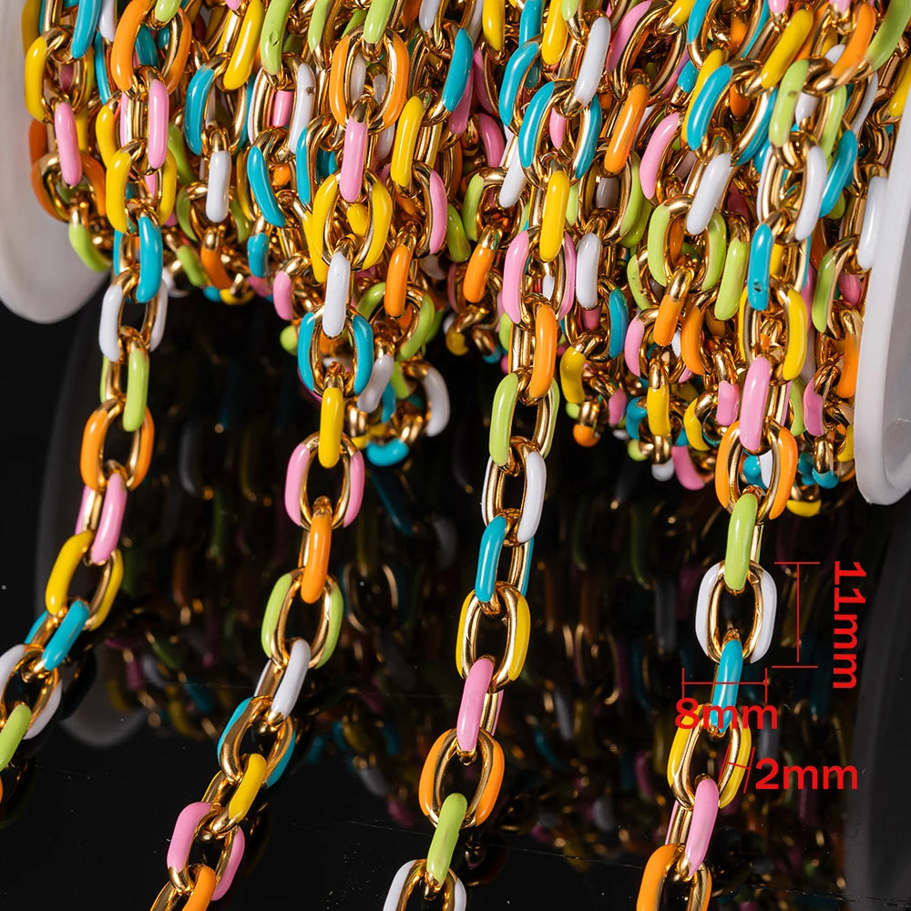 0.5m/1m Gold Plated Stainless Steel Black Enamel Paperclip Link Chain for DIY Punk Choker Necklace Jewelry Craft Making Decor