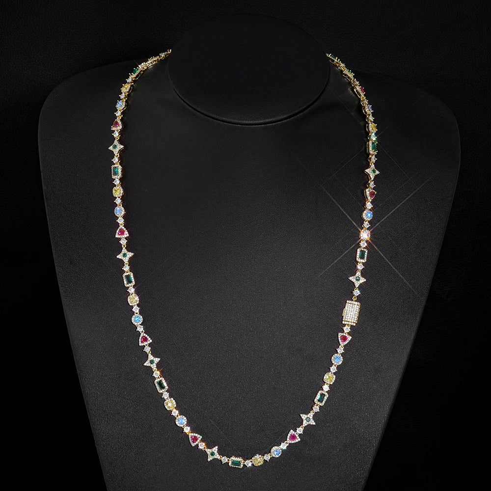 Gold Iced Out Tennis Necklace Colored Gemstone