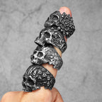 Flower Skull Ring Black — Stainless Steel