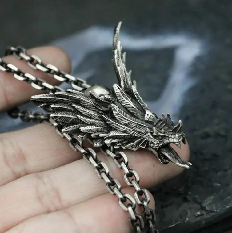 Mayan Mythology Quetzalcoatl Courquin Pendant Necklace Retro Fashion Necklace Handsome Trend Sweater Chain