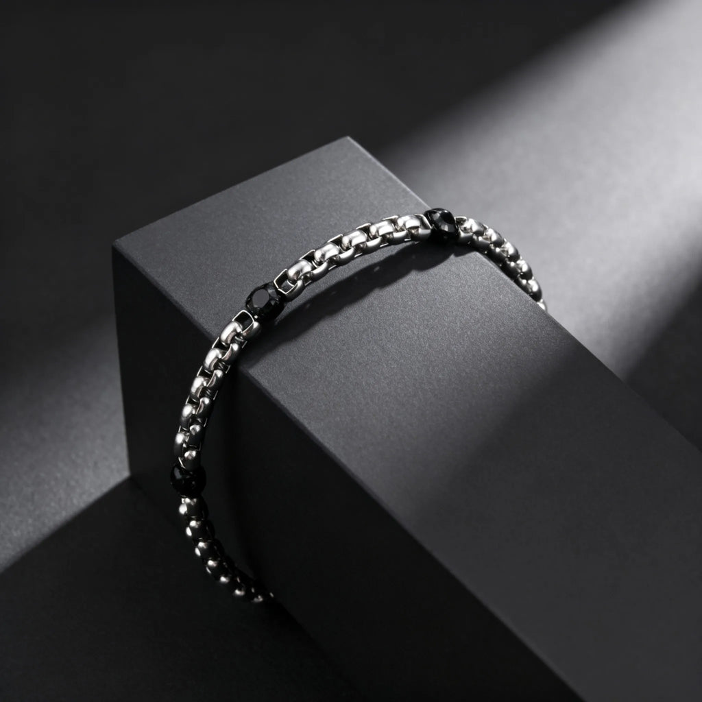 Fashion Simple Black Zircon Charm Bracelet for Men, Adjustable Waterproof Stainless Steel Chain Bracelets, Punk Stylish