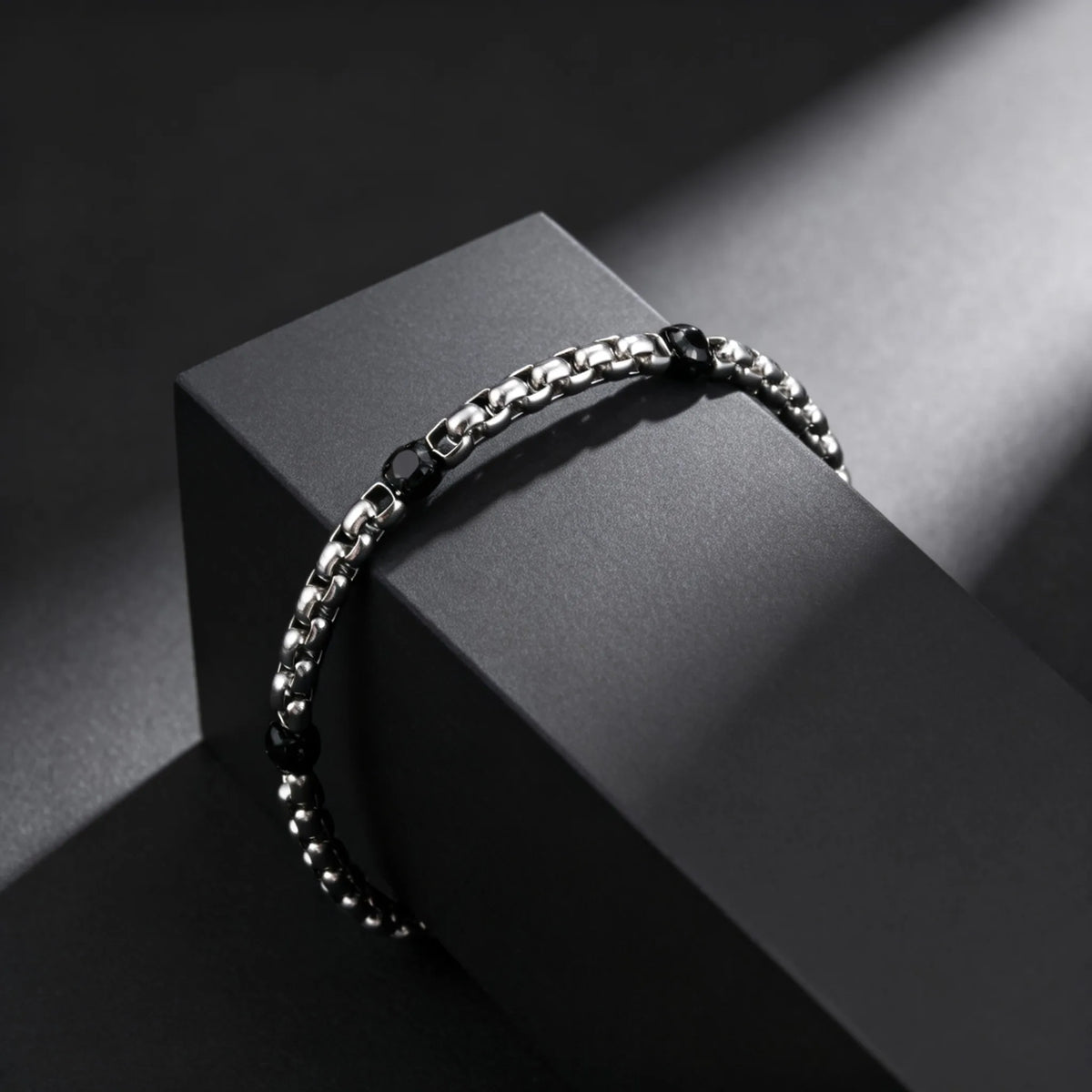 Fashion Simple Black Zircon Charm Bracelet for Men, Adjustable Waterproof Stainless Steel Chain Bracelets, Punk Stylish