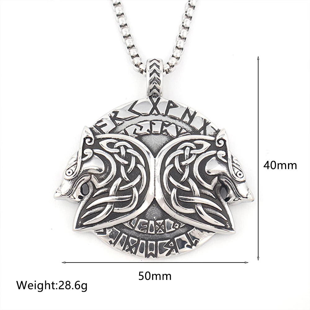 Stainless Steel Viking Fenrir Wolf Pendant Necklace Vintage Nordic Rune Men Jewelry Best Gift Wholesale Dropshipping