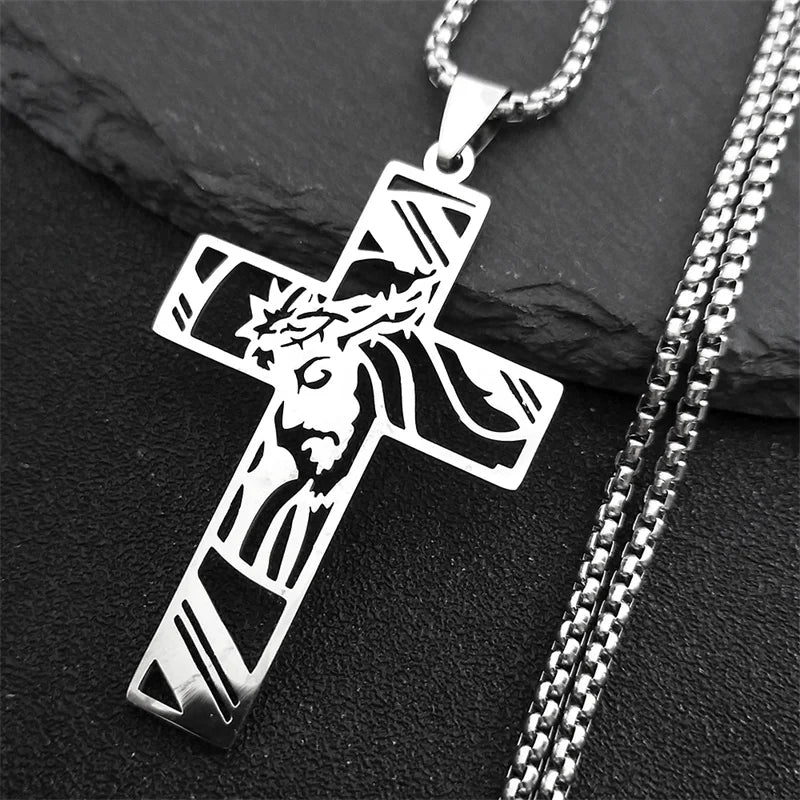 Christ Jesus Cutout Pendant Necklace — Stainless Steel Box Chain